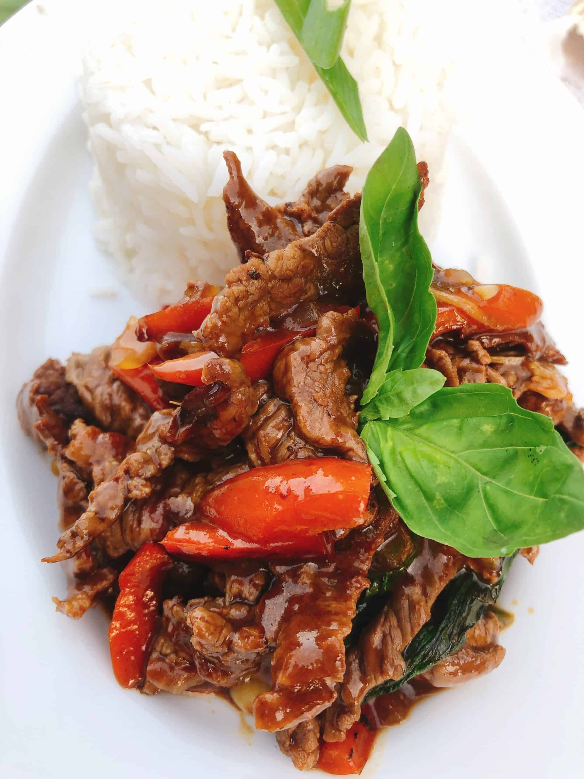Fragrant Thai Chilli Beef with Basil and Peppers Half a Coconut