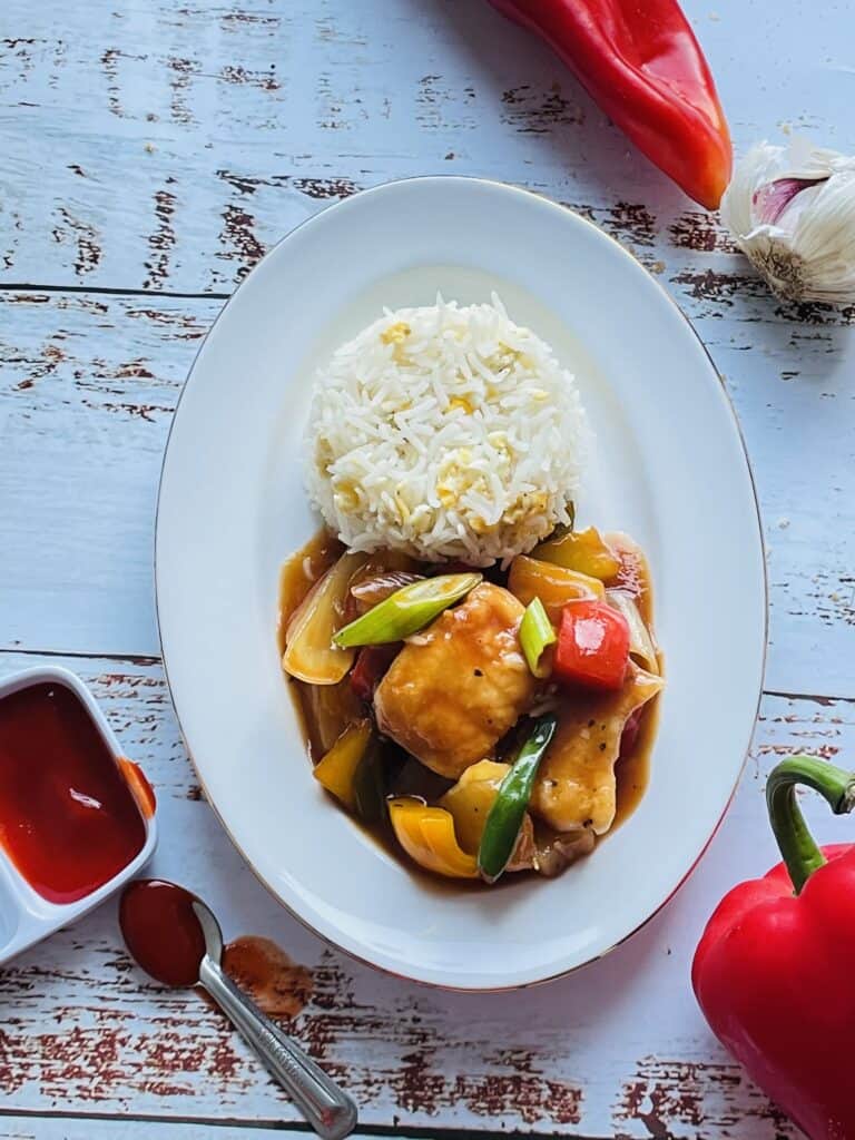Sweet and Sour fish with steamed rice