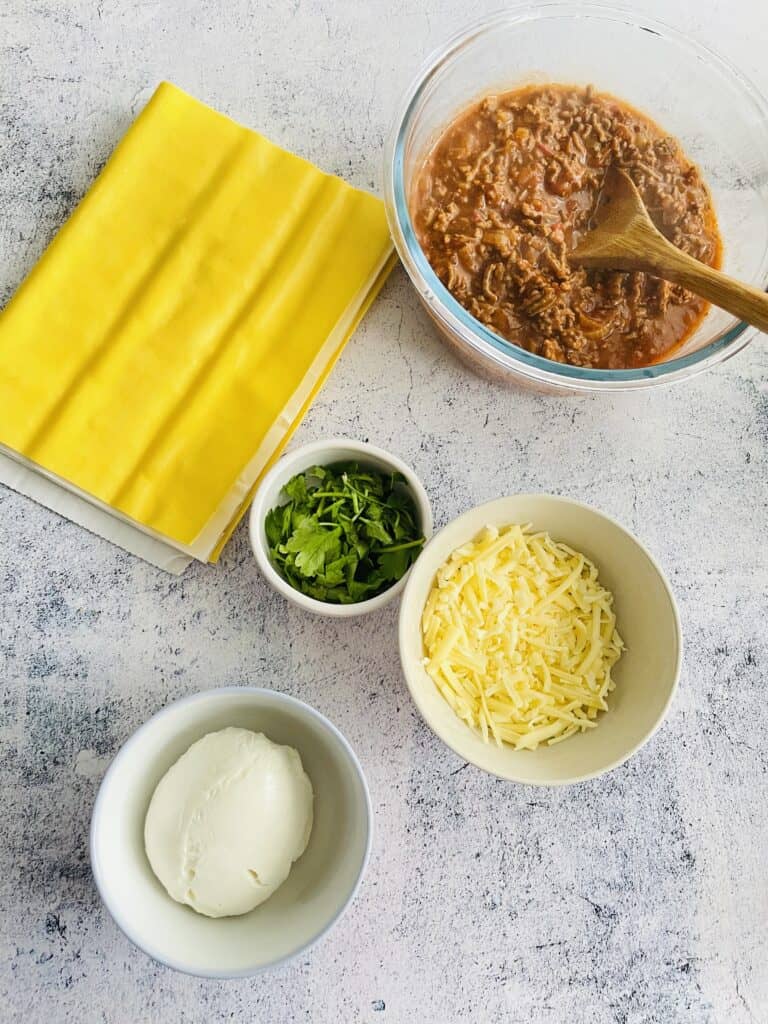 Ingredients for making lasagna
