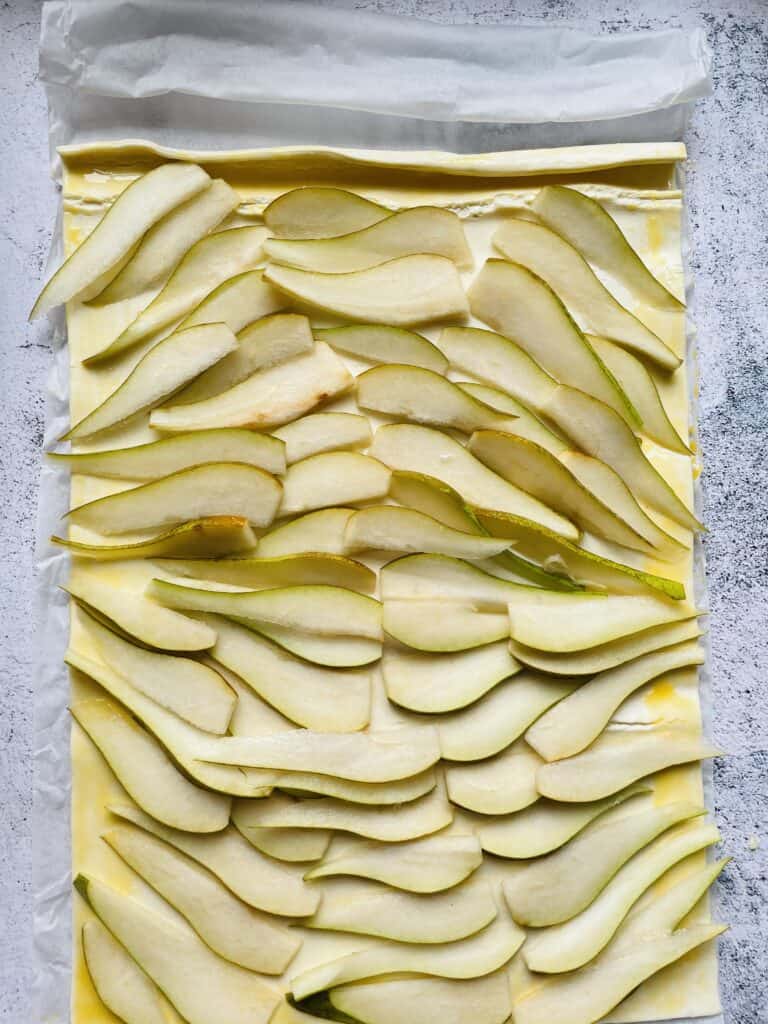 Pear slices on puff pastry