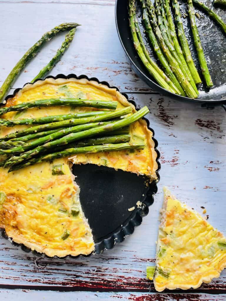 Roasted asparagus and Salmon Quiche